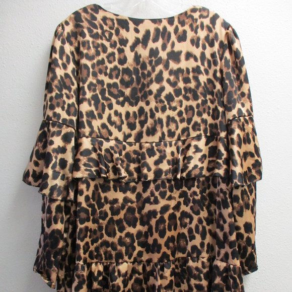 Haute Rogue Leo Ruffle Leopard Print Long Sleeve Dress Size Small - Picture 5 of 9